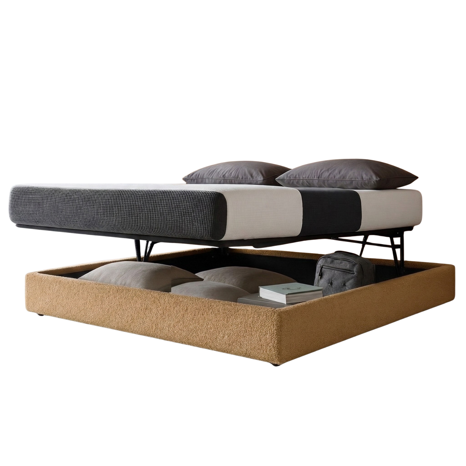 Storage bed with side and front opening in bouclé fabric - Parallel Collection
