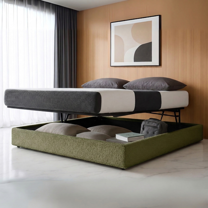 Storage bed with side and front opening in bouclé fabric - Parallel Collection