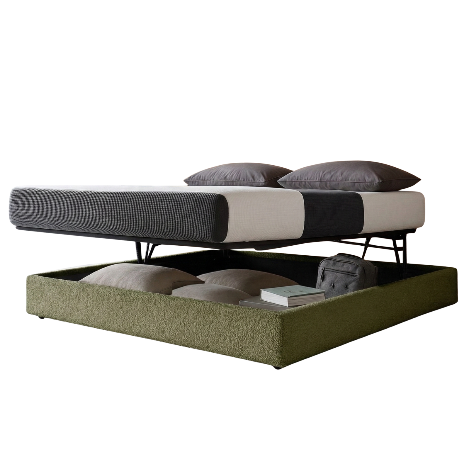 Storage bed with side and front opening in bouclé fabric - Parallel Collection