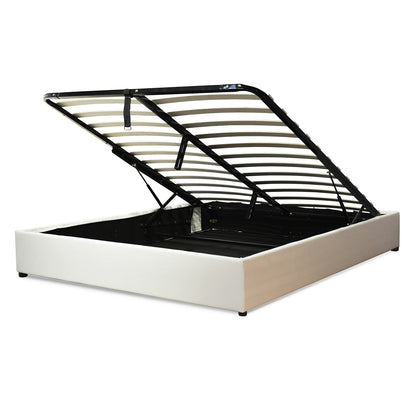 Lit coffre Lounge novateur simili cuir blanc : À ouverture horizontale, faire son lit devient facile !