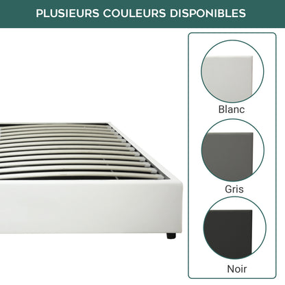 Lit coffre Lounge novateur simili cuir blanc : À ouverture horizontale, faire son lit devient facile !
