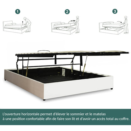 Lit coffre Lounge novateur simili cuir blanc : À ouverture horizontale, faire son lit devient facile !