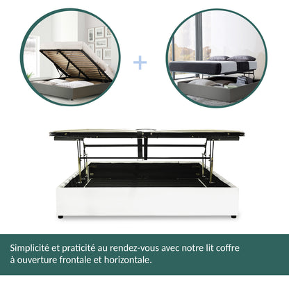 Lit coffre Lounge novateur simili cuir blanc : À ouverture horizontale, faire son lit devient facile !