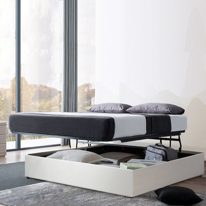 Lit coffre Lounge novateur simili cuir blanc : À ouverture horizontale, faire son lit devient facile !