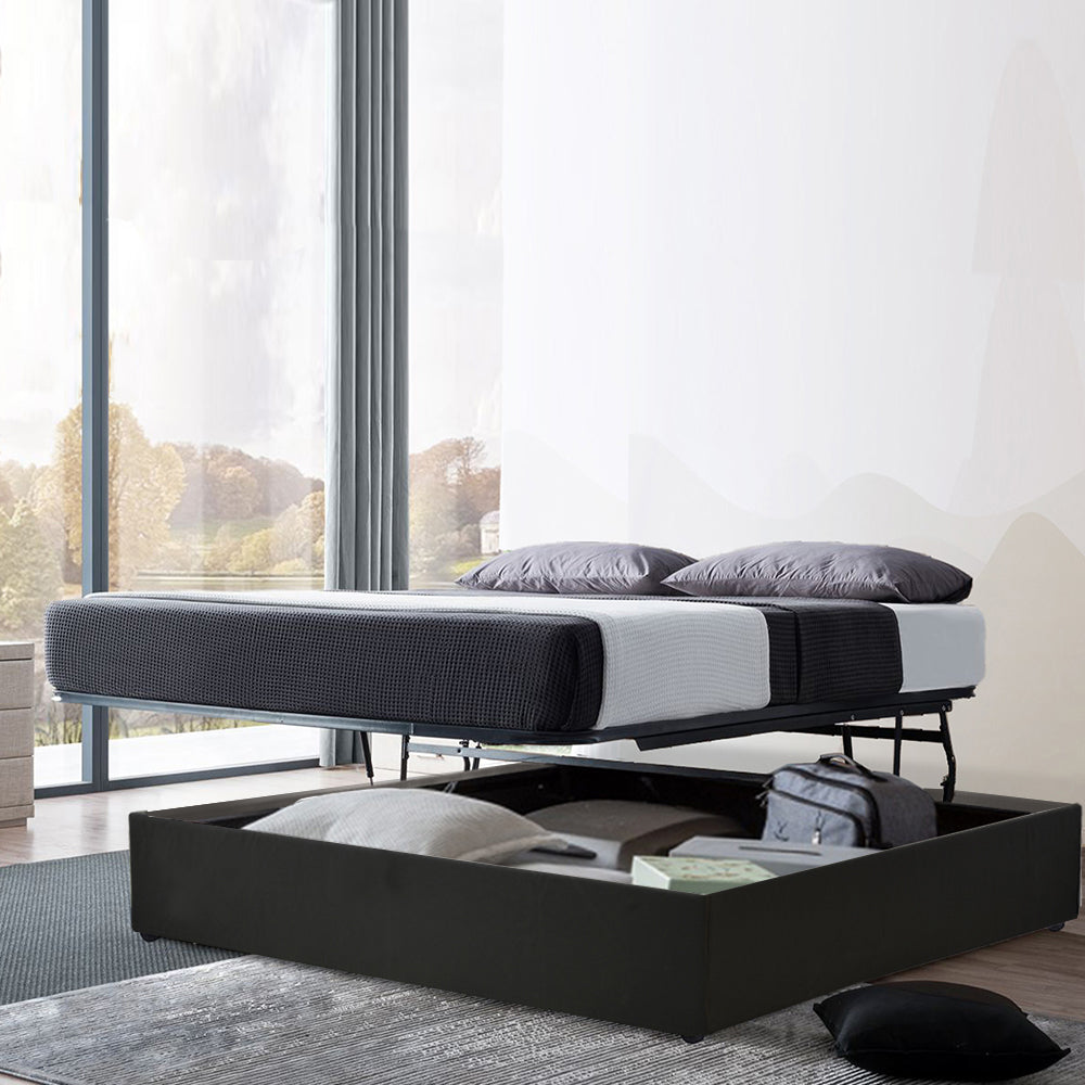 Lit coffre Génie Simili cuir Noir : Sommier parallèle