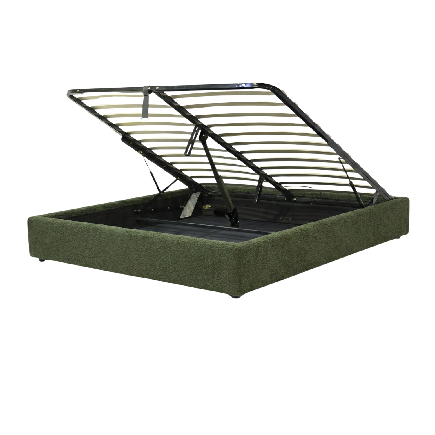 Electric storage bed with bouclé fabric, remote control, flexible slatted base - Futura Collection