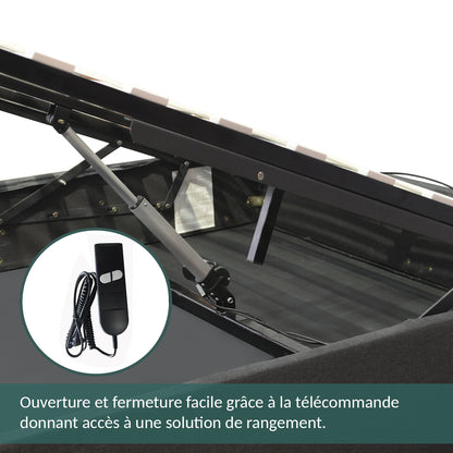 Futura innovatives Hubbett mit Stauraumbett, schicker grauer Stoffbezug: ferngesteuerte automatische Öffnung und flexibler Lattenrost aus Holz