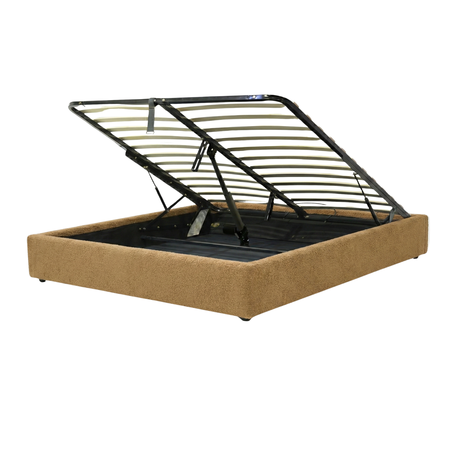 Electric storage bed with bouclé fabric, remote control, flexible slatted base - Futura Collection