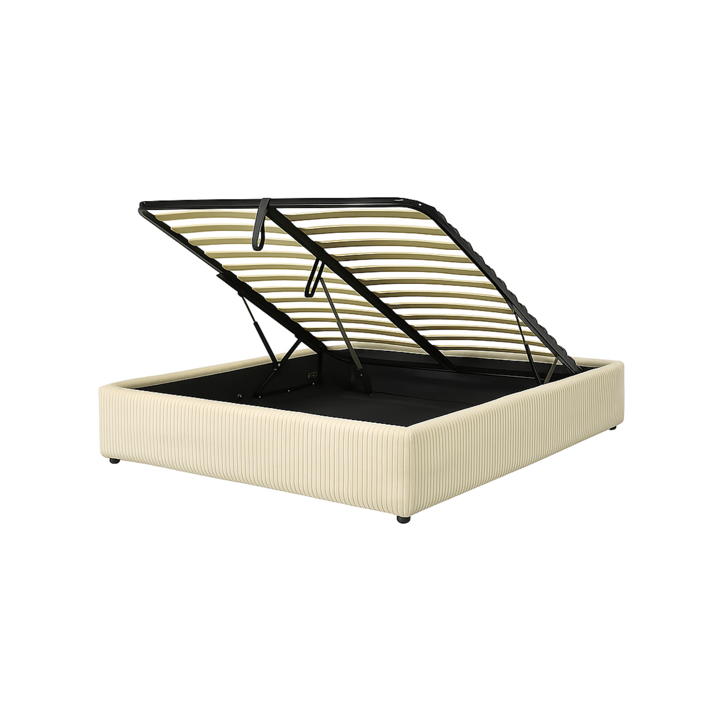 Futura originelles Stauraumbett mit Hubbett, schicker Stoffbezug in Sand: automatisches Öffnen per Fernbedienung und flexibler Lattenrost aus Holz