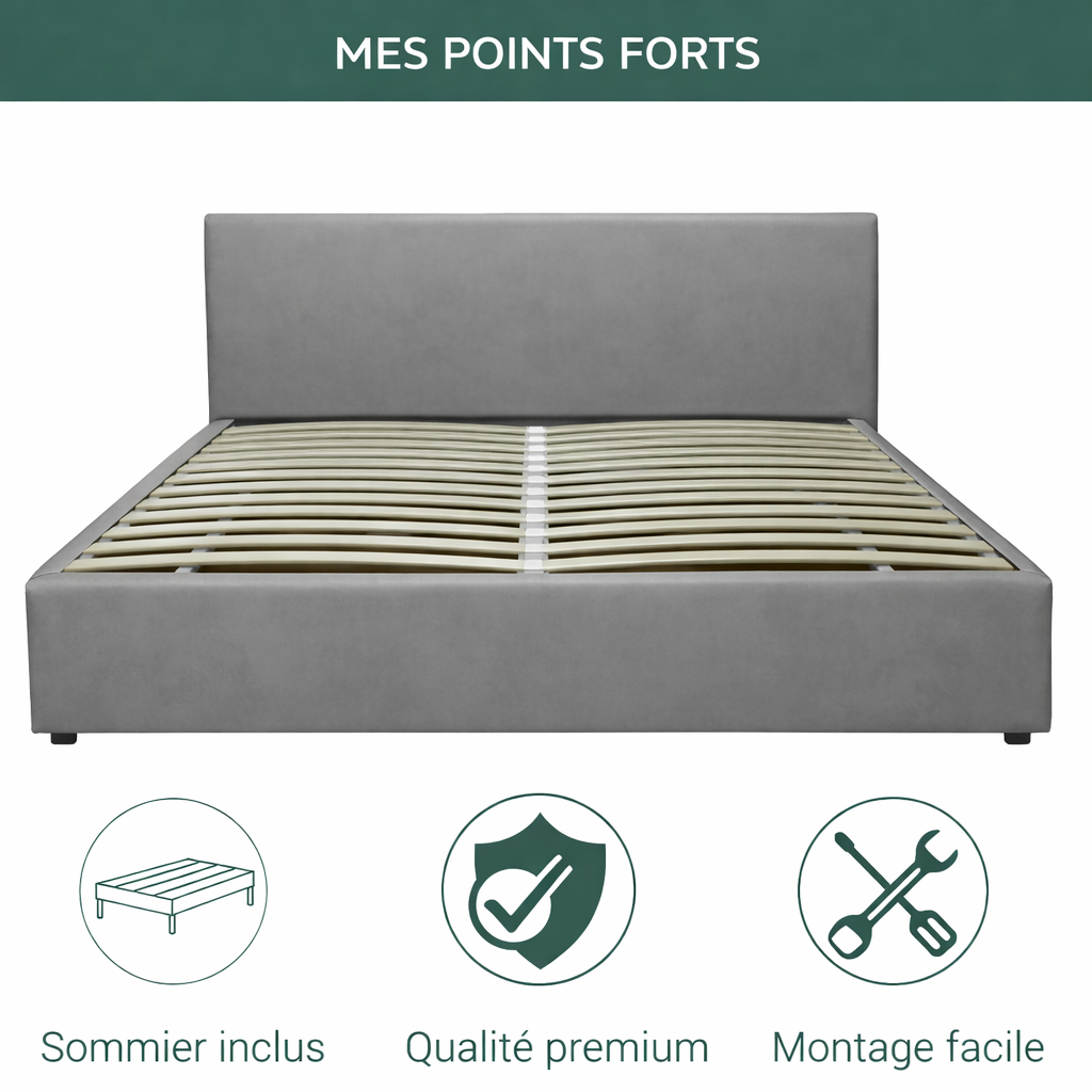 Futura – innovatives Klappbett mit Stauraum und Bezug aus weißem Kunstleder: automatisches Öffnen per Fernbedienung und flexibler Lattenrost aus Holz