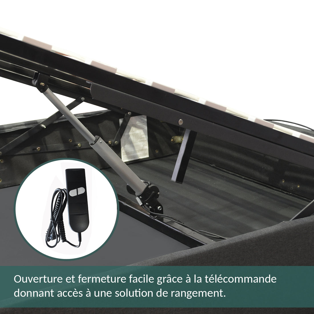 Lit coffre électrique simili cuir blanc, télécommande, sommier flexible - Collection Futura