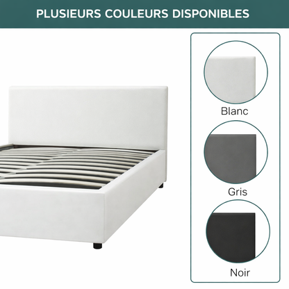 Futura – innovatives Klappbett mit Stauraum und Bezug aus weißem Kunstleder: automatisches Öffnen per Fernbedienung und flexibler Lattenrost aus Holz