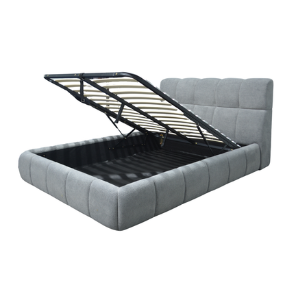 Lit coffre Aneto, tête de lit, grand espace de stockage, tissu chenille - Collection Aneto