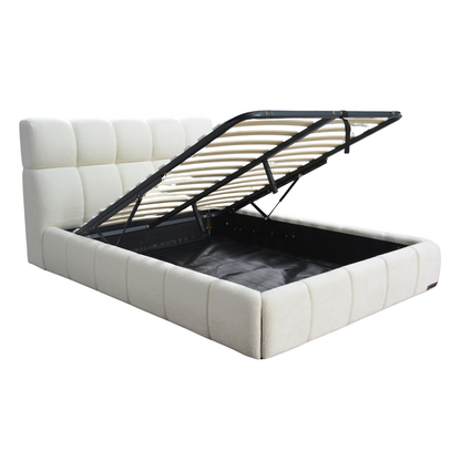 Lit coffre Aneto, tête de lit, grand espace de stockage, tissu chenille - Collection Aneto