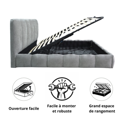 Lit coffre Everest, tête de lit, grand espace de stockage, tissu épais - Collection Everest