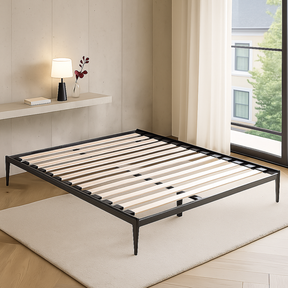Sommier métallique style industriel, lattes larges, cadre à lattes - Collection Loft