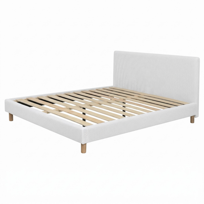 Lit tissu Mesh 3D, tête de lit, sommier à lattes bois - Collection Prince