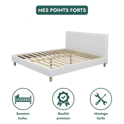 Lit tissu Mesh 3D, tête de lit, sommier à lattes bois - Collection Prince