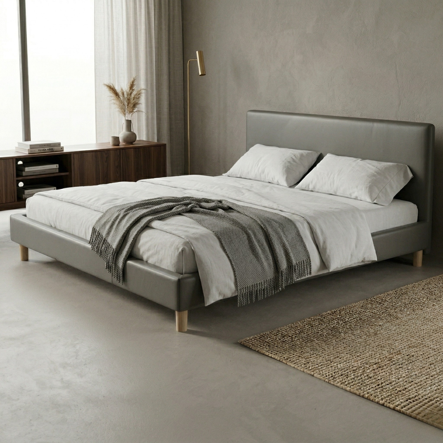 Faux leather bed, headboard, wooden slatted base - Prince Collection