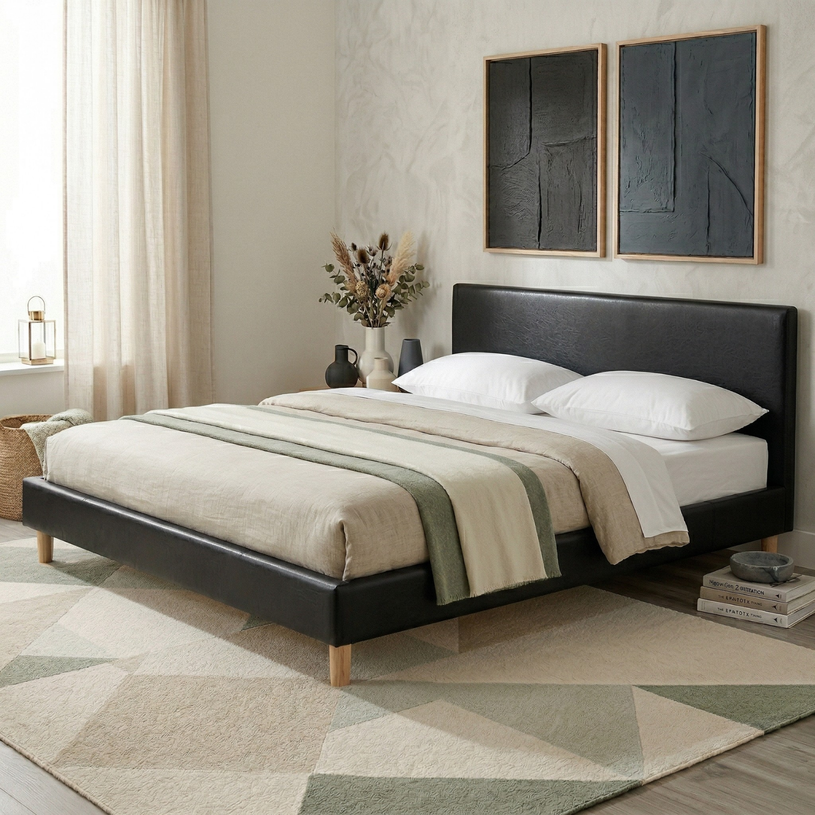 Faux leather bed, headboard, wooden slatted base - Prince Collection