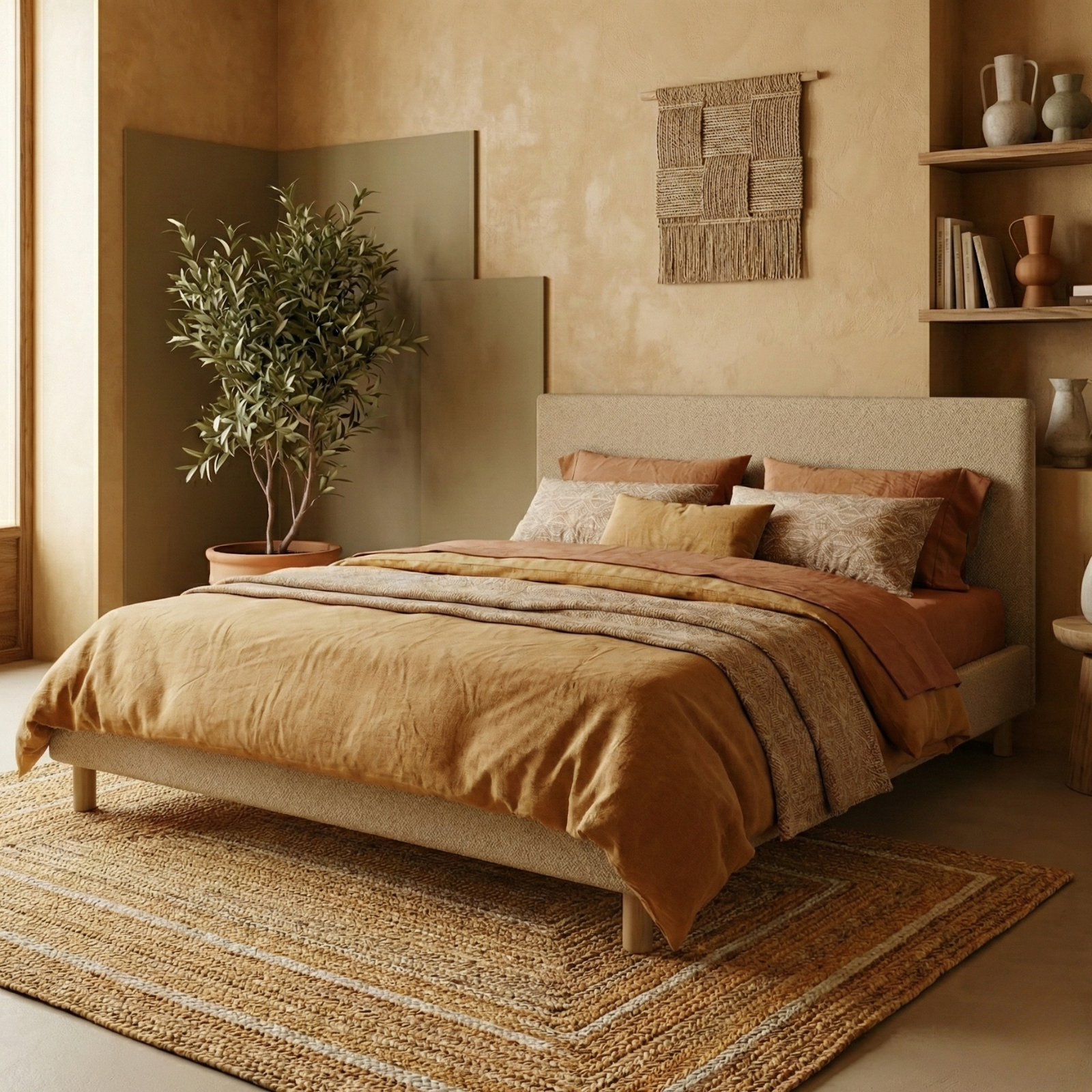 Bouclé bed, headboard, wooden slatted base - Prince Collection