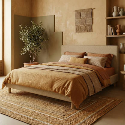 Bouclé bed, headboard, wooden slatted base - Prince Collection