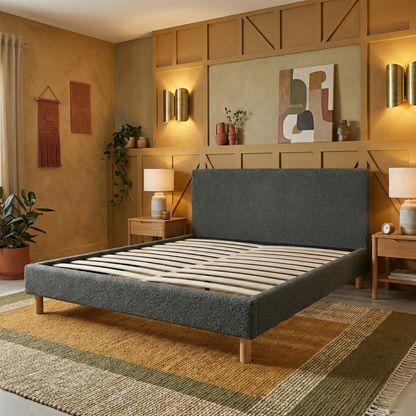 Lit bouclette, tête de lit, sommier à lattes bois - Collection Prince