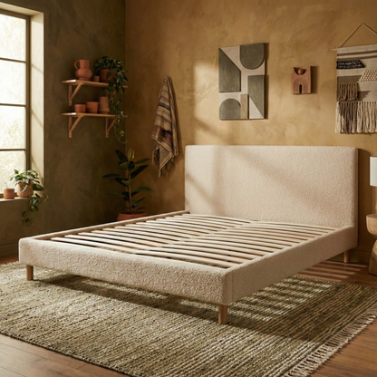 Lit bouclette, tête de lit, sommier à lattes bois - Collection Prince