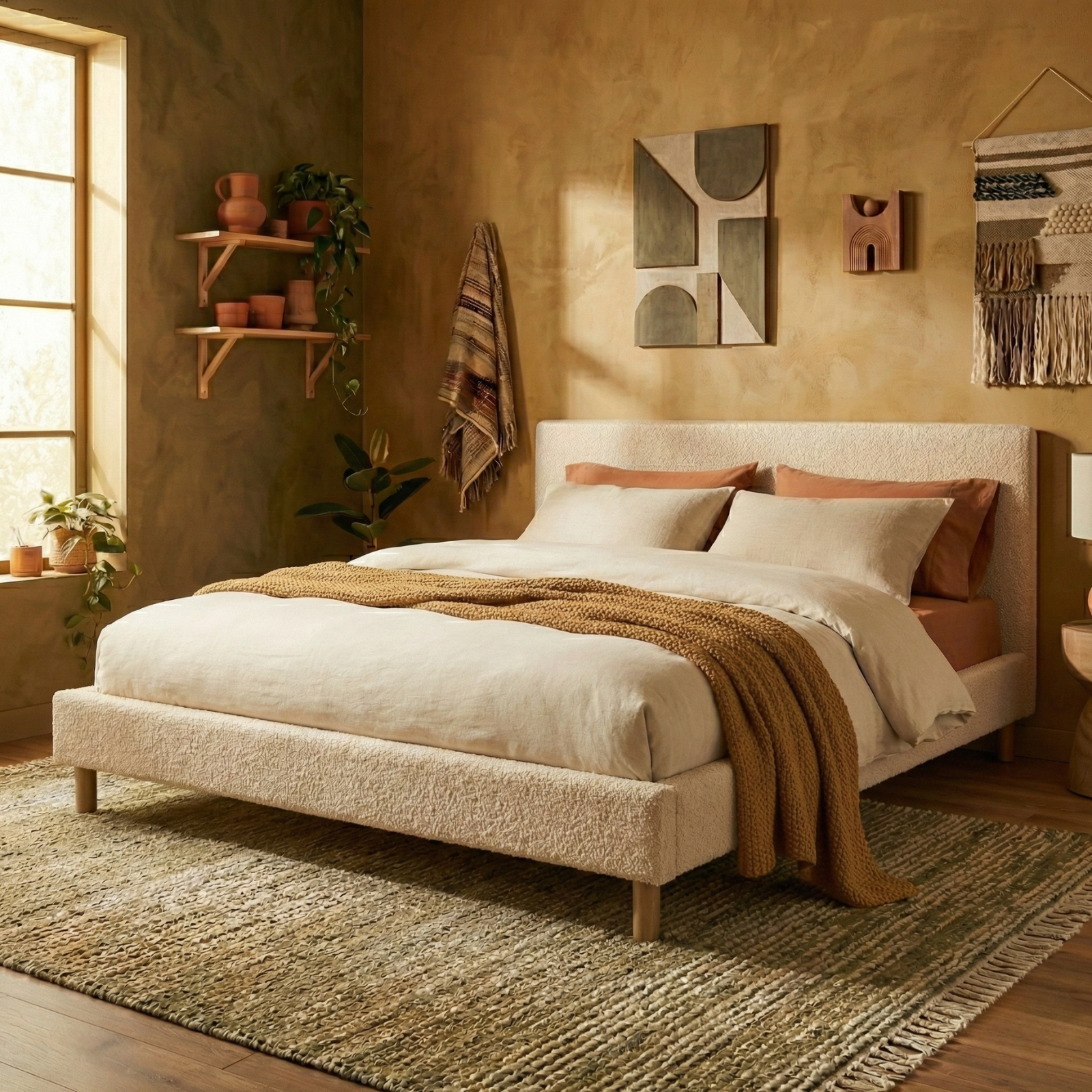 Lit bouclette, tête de lit, sommier à lattes bois - Collection Prince