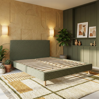 Bouclé bed, headboard, wooden slatted base - Prince Collection