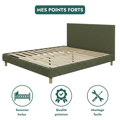 Bouclé bed, headboard, wooden slatted base - Prince Collection