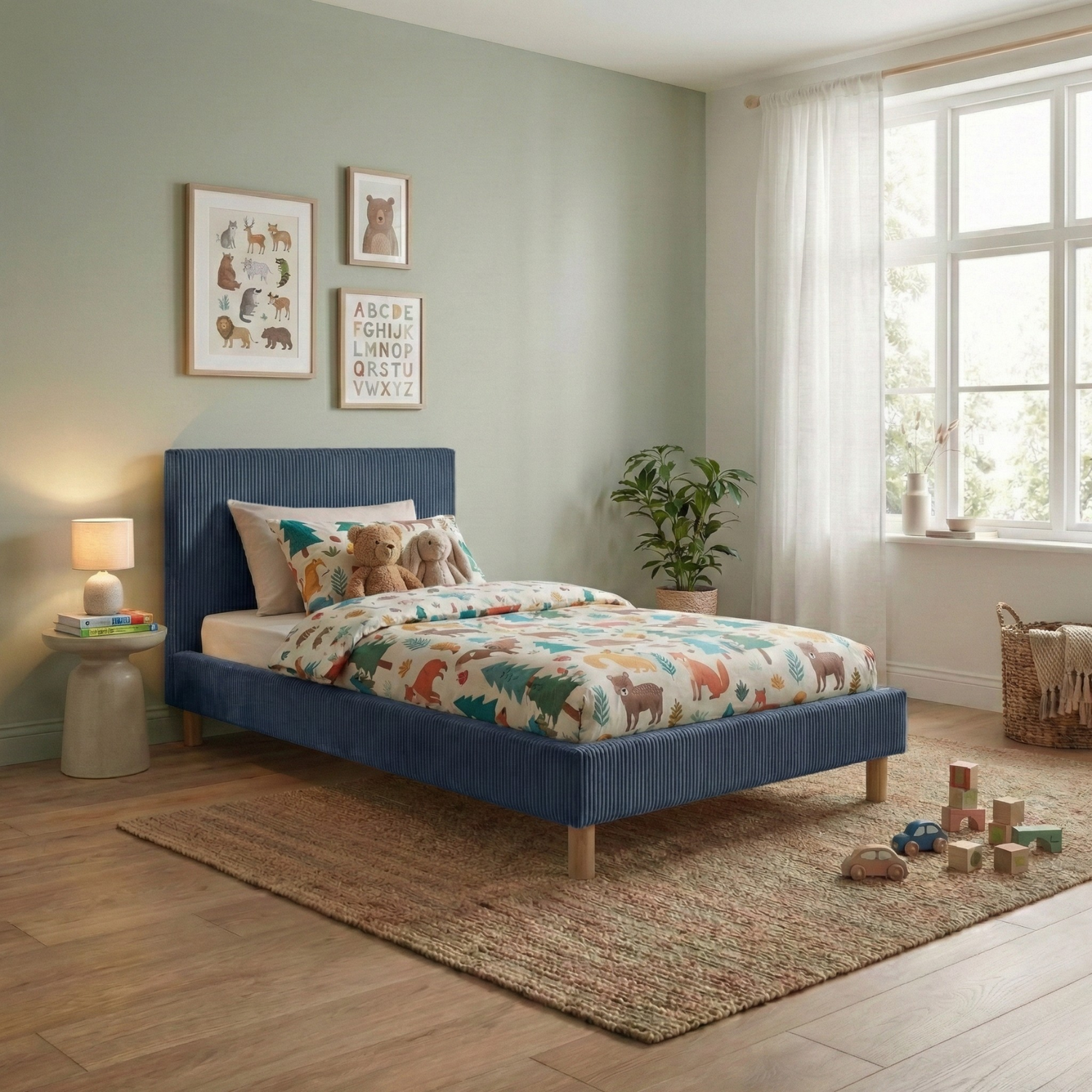 Lit enfant en velours côtelé : sommier à lattes et encadrement collection Anastasia