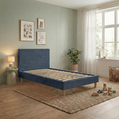 Lit enfant en velours côtelé : sommier à lattes et encadrement collection Anastasia