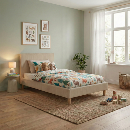 Lit enfant en velours côtelé : sommier à lattes et encadrement collection Anastasia