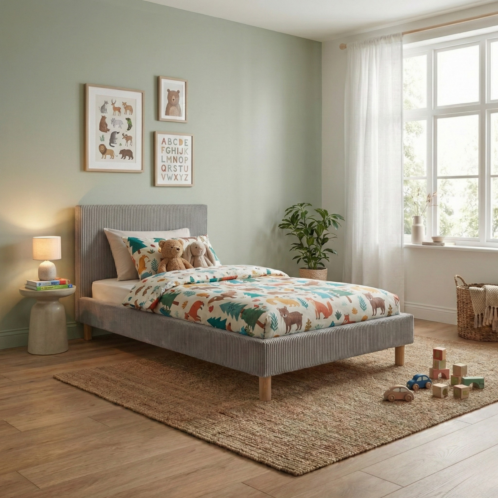 Lit enfant en velours côtelé : sommier à lattes et encadrement collection Anastasia