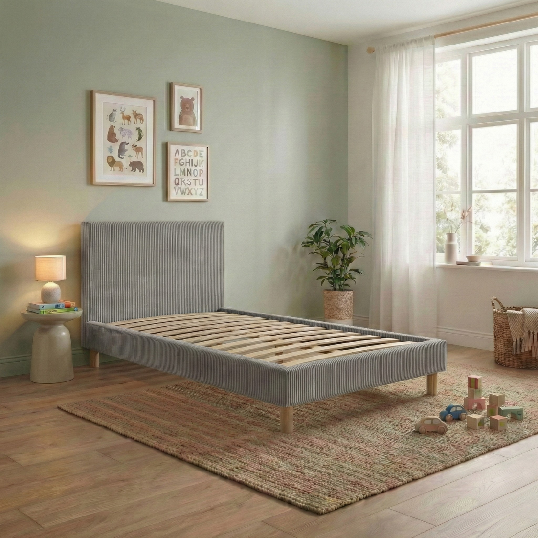 Lit enfant en velours côtelé : sommier à lattes et encadrement collection Anastasia