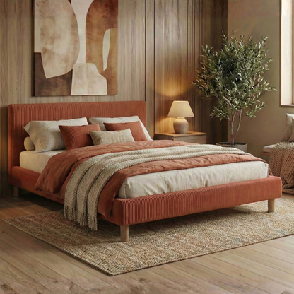 Corduroy bed, headboard, wooden slatted base - Prince Collection