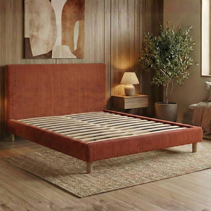 Corduroy bed, headboard, wooden slatted base - Prince Collection