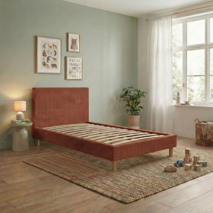 Corduroy bed, headboard, wooden slatted base - Prince Collection