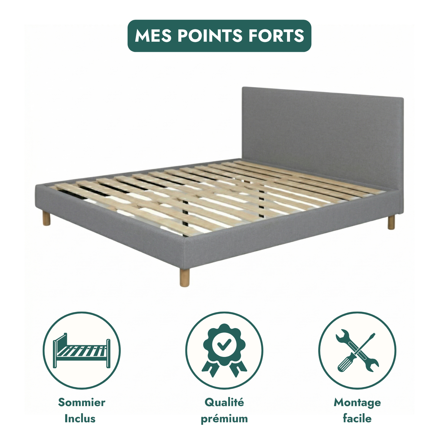 Skandinavisches Stoffbett Marquis: flexibler Lattenrost aus Holz
