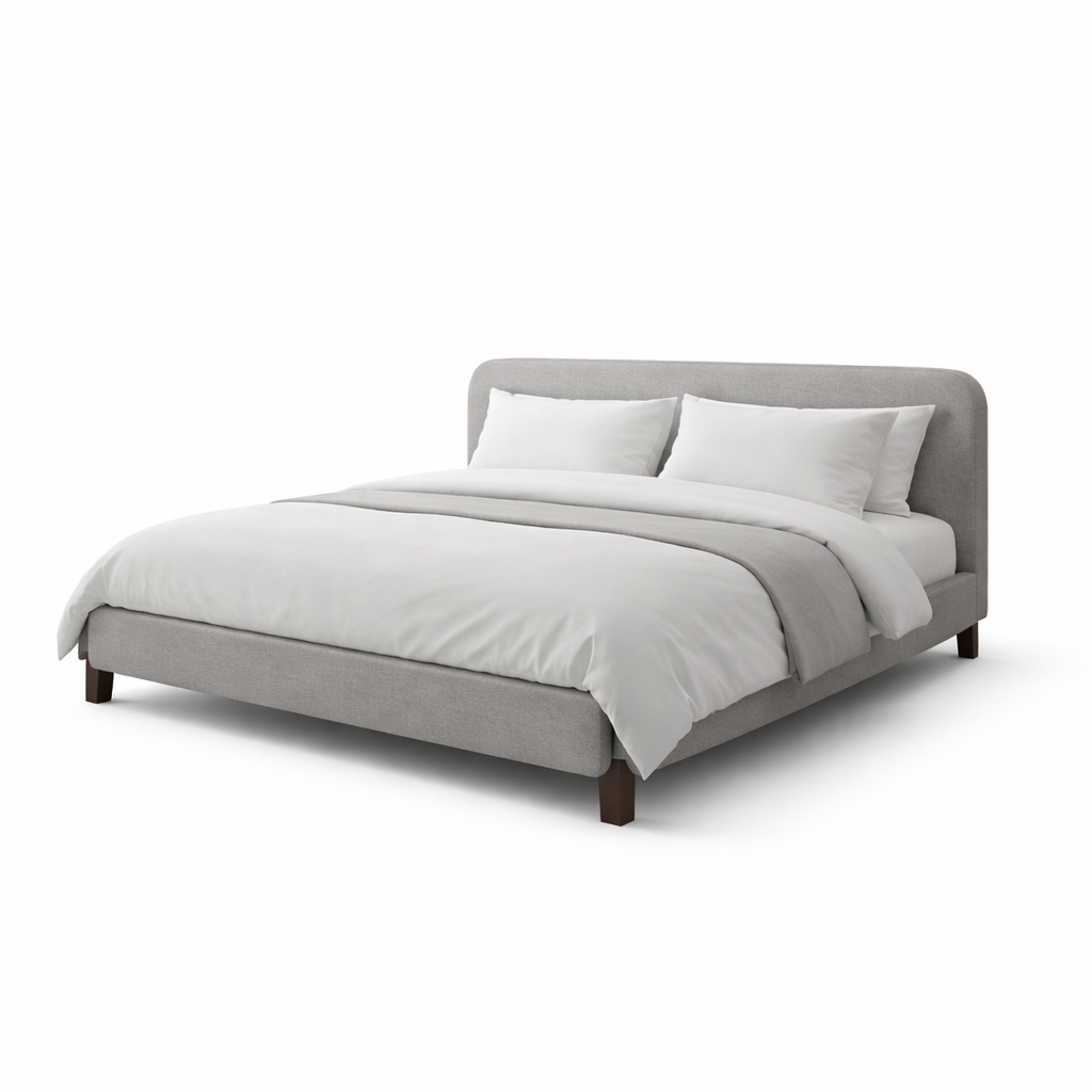 Lit en tissu feutrine avec lattes massives et tête de lit - Collection Capucine