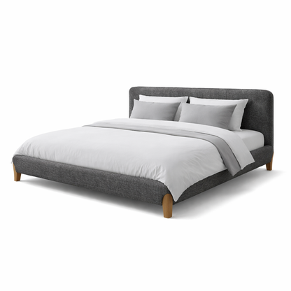 Lit en tissu feutrine avec lattes massives et tête de lit - Collection Capucine