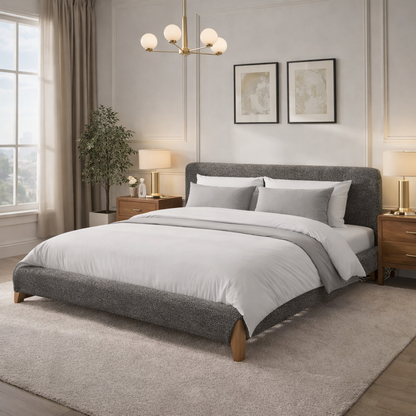 Lit en tissu feutrine avec lattes massives et tête de lit - Collection Capucine