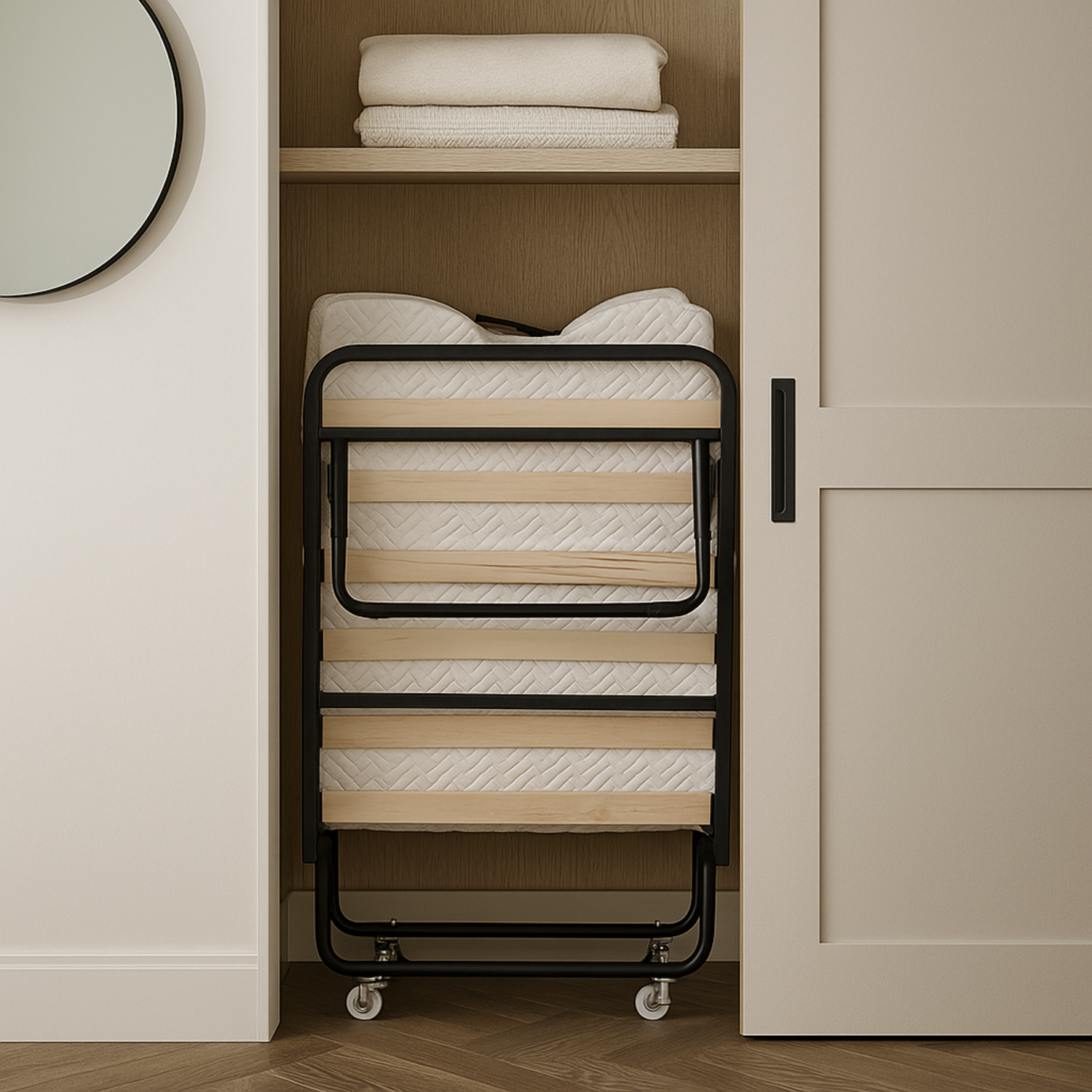 Lit pliant à roulettes avec matelas : lit d’appoint avec sommier à lattes flexibles - Collection Pliable
