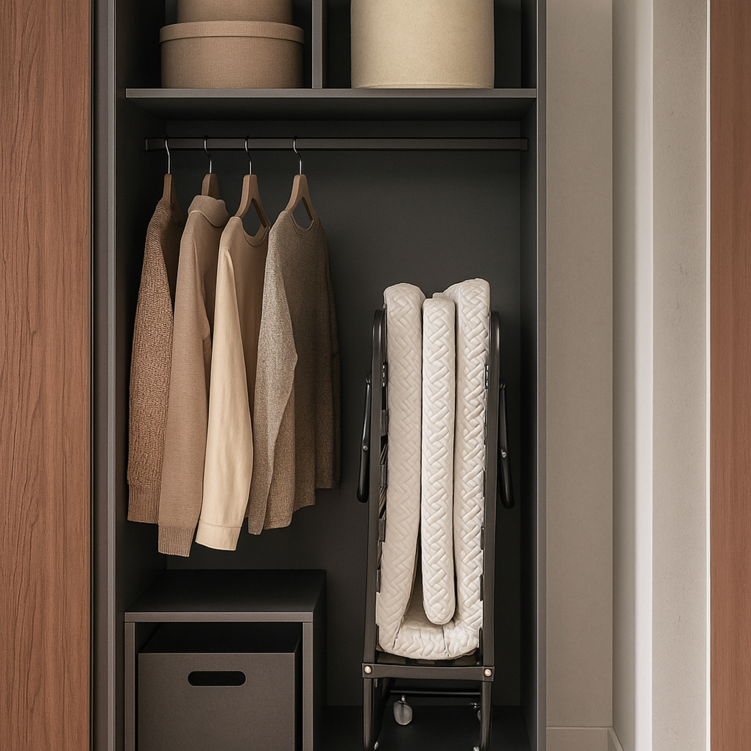 Lit pliant à roulettes avec matelas : lit d’appoint avec sommier à lattes flexibles - Collection Pliable