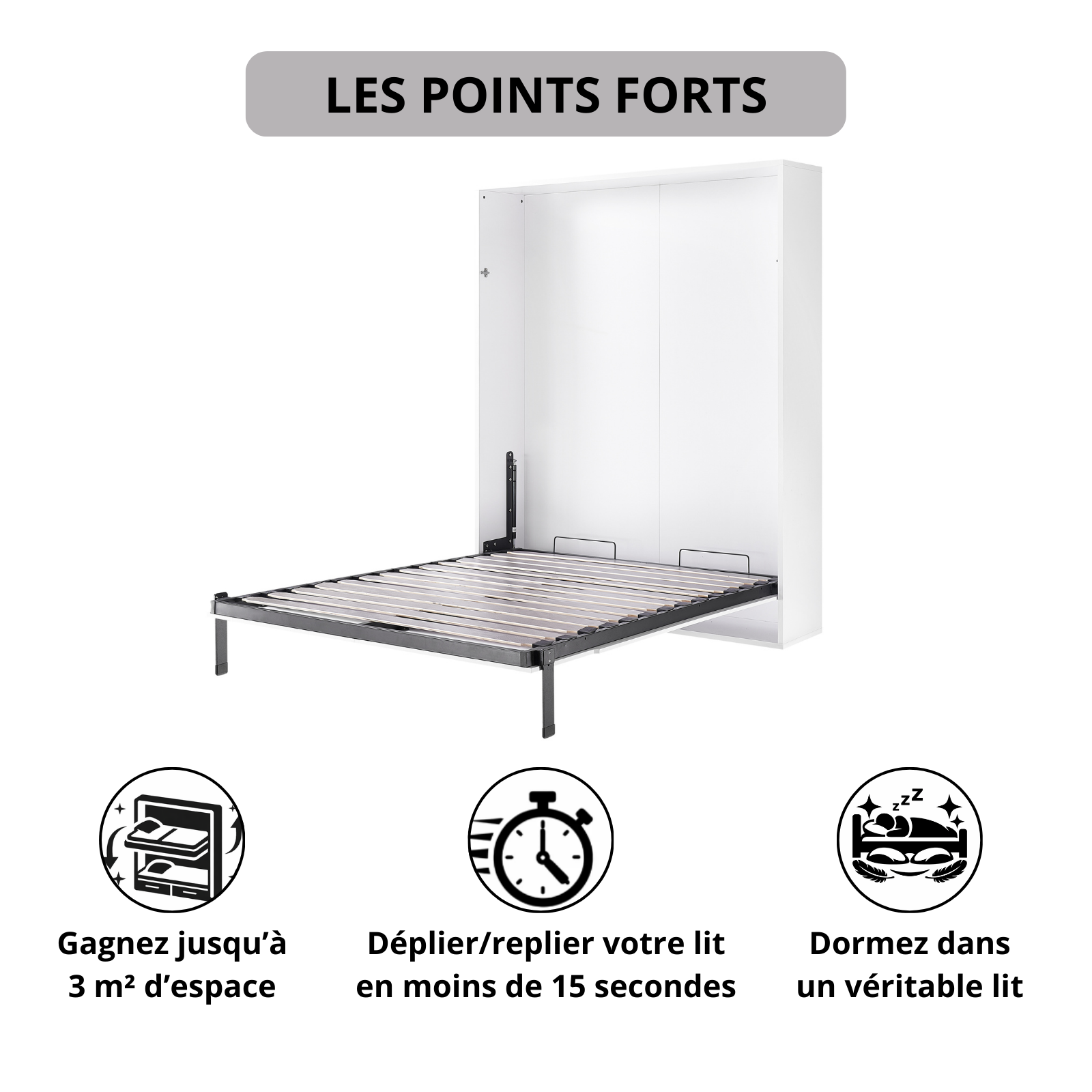 Lit mural escamotable, armoire-lit verticale à ouverture manuelle - Collection modulable