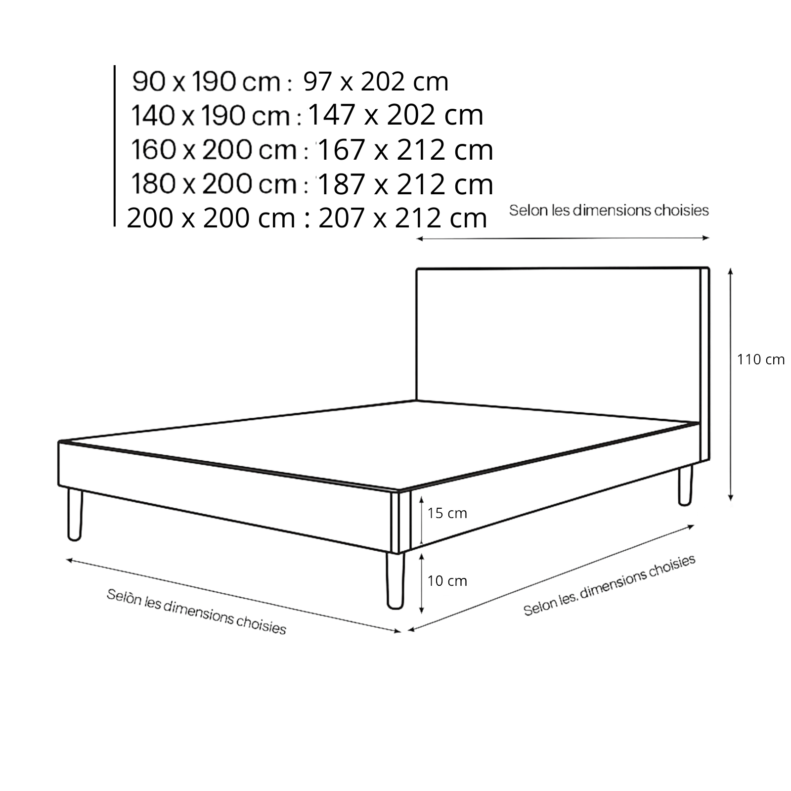 Faux leather bed, headboard, wooden slatted base - Prince Collection