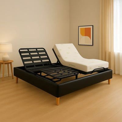Orthoflex black faux leather orthopedic electric slatted bed package: mattress included