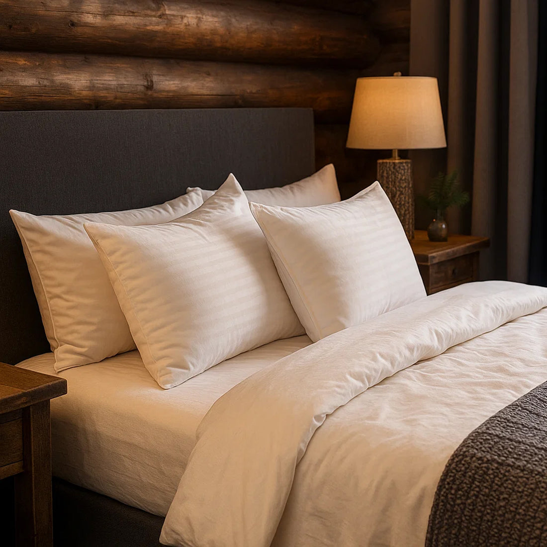 Oreiller plumes de canard et duvet, jacquard strié, confort équilibré - Collection Duvet