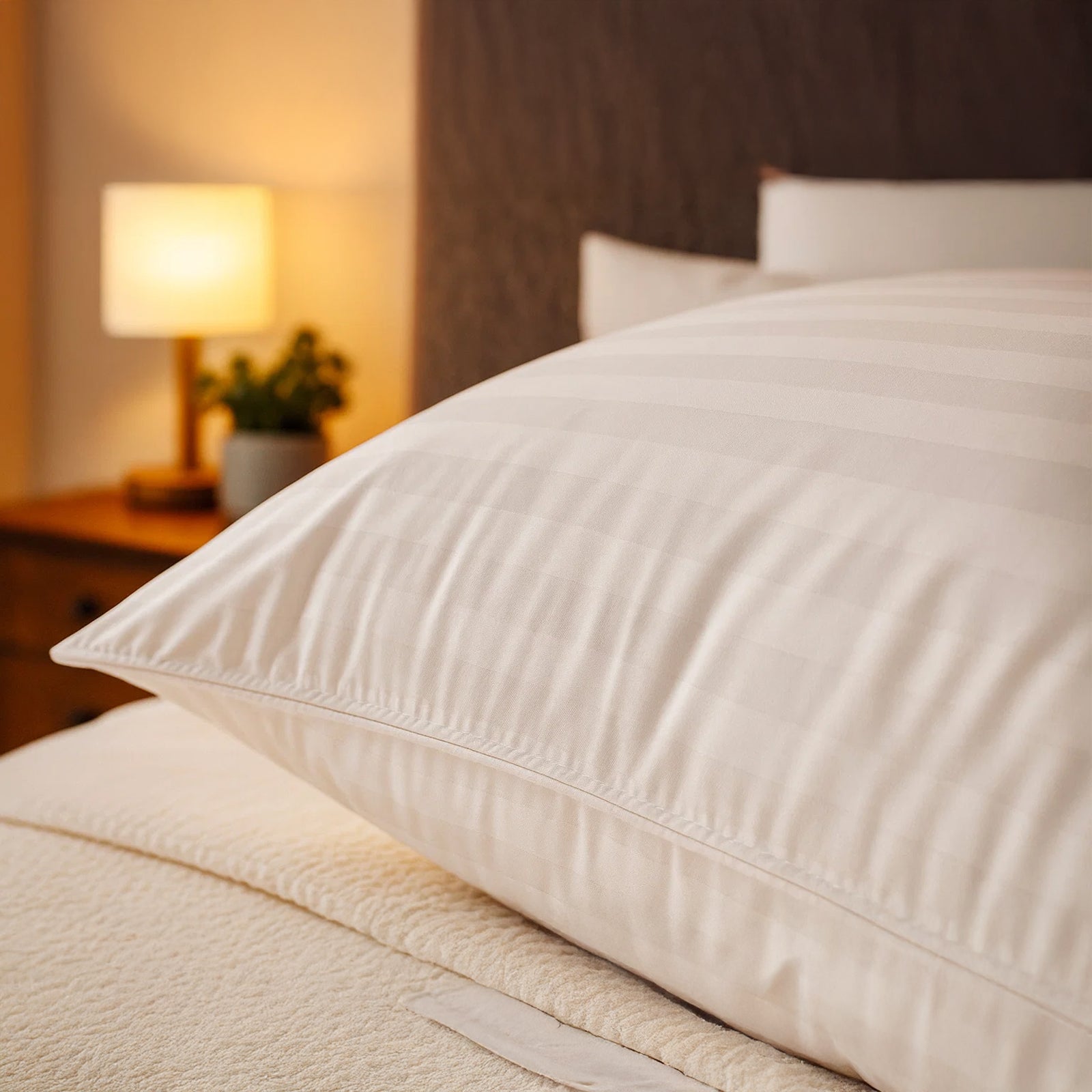 Oreiller plumes de canard et duvet, jacquard strié, confort équilibré - Collection Duvet